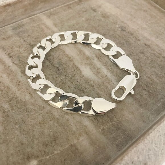 925 Sterling Silver Chunky Chain Link Bracelet Silver Large Link Bracelet - Picture 3 of 4